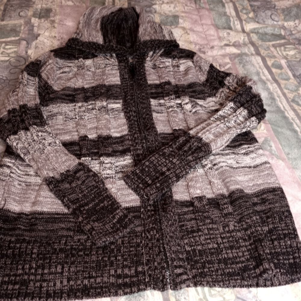 Jms Just MySize 2X( 18W/20W) StripedCotton LngslvsKnitZippHoodedWomen's Sweater.